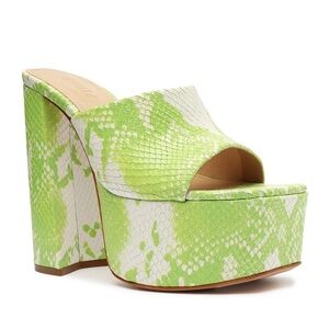 Schutz Darah Platform Mule Sandal Neon Green Snake Skin NEW​